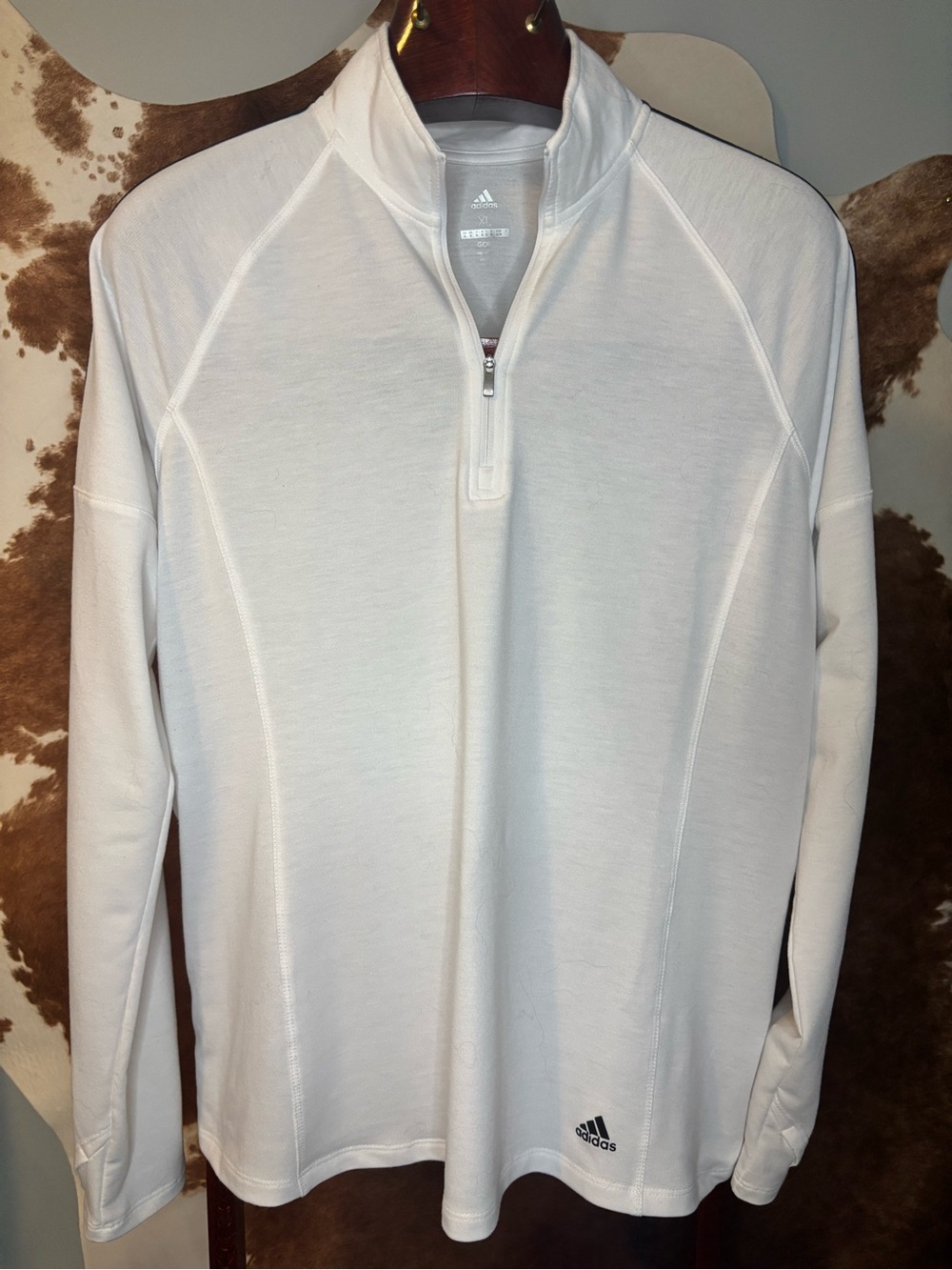 Adidas Golf Women’s XL White Quarter Zip Pullover Long Sleeve Black 3 Stripe
